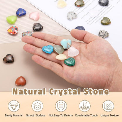PATIKIL 10Pcs Natural Heart Shaped Crystal Stone, 0.8" Polished Love Gemstone Crystal, Pocket Rock Engraved Worry Stones for Women Valentines Gift Meditation 0.24" Thick, Blue Spot Jasper