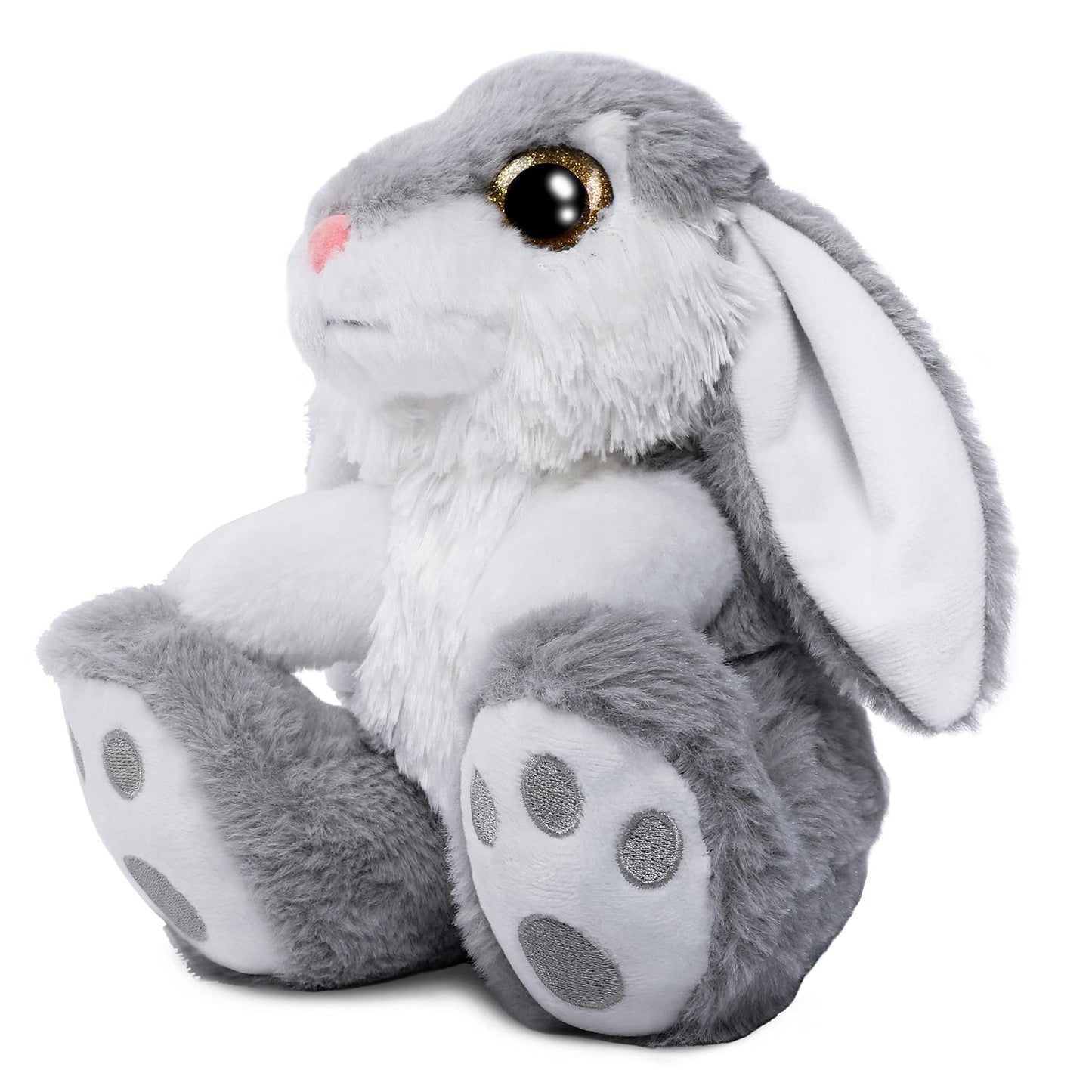 HO-EF 8.5" Bunny Stuffed Animal, 2 Sitting Bunny with Flappy Ears Plush Bunny Cute Stuffed Rabbit Plush Toy, Companion Easter Gift for Boys Girls Babies Kids (Pink+Grey)