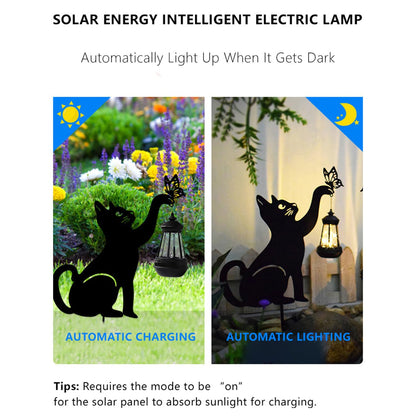 DOMSCIEN Solar-Powered Black Dog&Cat Garden Decor Stakes - Metal Silhouette Figurine for Outdoor Yard, Lawn, and Patio Decoration