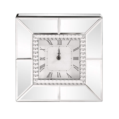Howard Elliott Collection Mirrored Finish Table Clock with Beaded Glass Trim, Decorative Silver Mirror Clock for Office, Desk or Bedside Table, Gift for Wedding, Anniversary and Birthdays 10 x 10 Inch