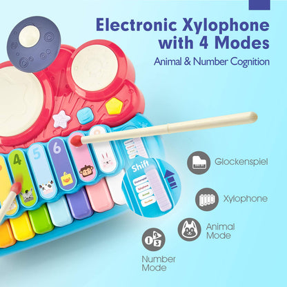 Baby Musical Toys, 3 in 1 Piano Keyboard Xylophone Drum Set for 1 Year Old Girls Toys, Learning Toys for Toddlers 1-3, Baby Piano 18 Months - 1 2 3 4 Year Old Girl Toys Toddler