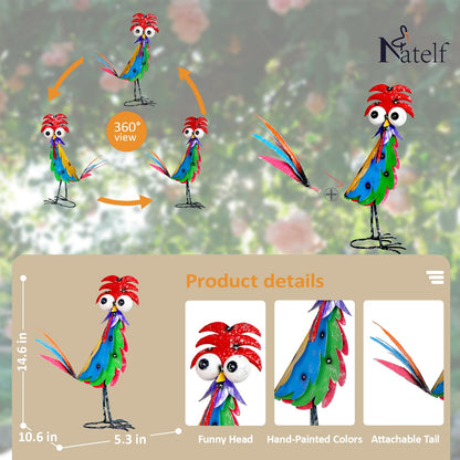 Natelf Outdoor Wacky Metal Rooster Yard Statue Decoration Roosters Decor Garden Statues Chicken Figurine Outside Decorations for Courtyard