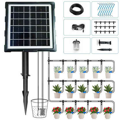 IPOW 50 Days Extra-Long Standby Time Supports 20~30 Pots 100% Anti-Siphoning Solar Irrigation System Automatic Watering System for Balcony, Indoor & Outdoor Plants, Garden, and Potted Plants