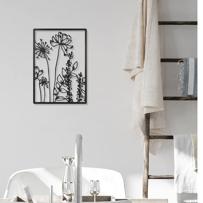 Therwen 3 Pcs Black Metal Wall Art Minimalist Wall Decor for Bedroom Flowers Decor Hanging Flower Bathroom Art Flower Line Sculpture Kitchen Decoration 16.5 x 9.8 Inch(Cute Style)