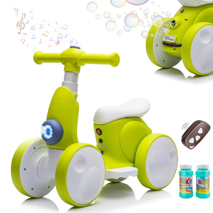 JoyRydz 6V Electric Baby Balance Bike with Bubble Machine,4 in 1 Toddler Balance Bike w/Remote Control for 1 Year Old Boys Girls Kids Bubble Bike Ride on Toys w/Powered Motor,Music,LED Lights (Cyan)