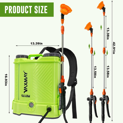 Battery Powered Backpack Sprayer 3.2 Gallon, VAXMAY 80 PSI Electric Garden Sprayer Works with Makita 18V Battery, Weed Lawn Sprayer with Telescopic Wand, 5 Nozzles, 2.0 Ah Battery & Charger Included