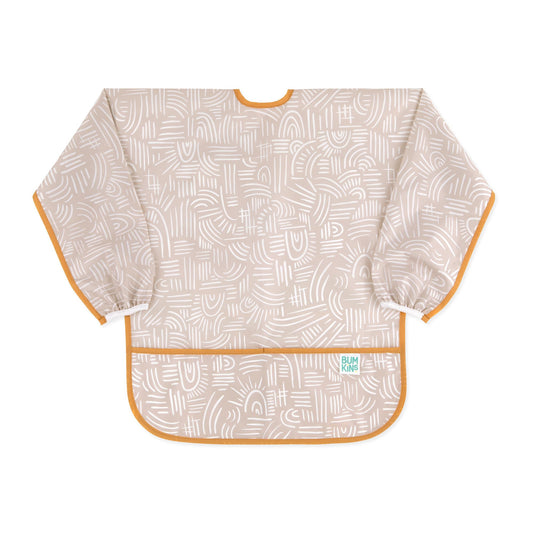 Bumkins Sleeved Smock, Toddler Reusable Waterproof Bib for Girls and Boys Ages 3-5 Years, Long Sleeve Childrens, Kids Paint Apron, Arts, Crafts and Play with Pocket, Soft Fabric, Boho Beige
