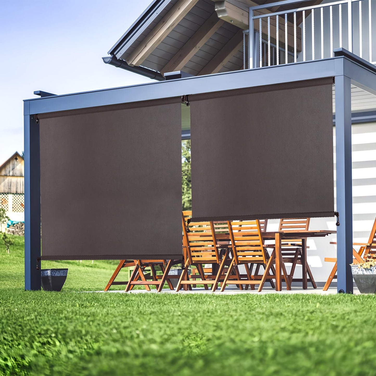 New Bungee kit + end caps Universal Replacement Mounting Brackets of Exterior Sun Shades Outdoor/Indoor Roller up Blinds (Brown, 2pack)