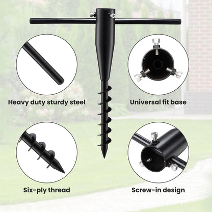 Lcokeiy Beach Umbrella Sand Anchor - Heavy Duty Outdoor Umbrella Holder No Dig Ground Umbrella Base - Sturdy and Reliable 2.3“ Inner Diameter, Black(1 Pack)