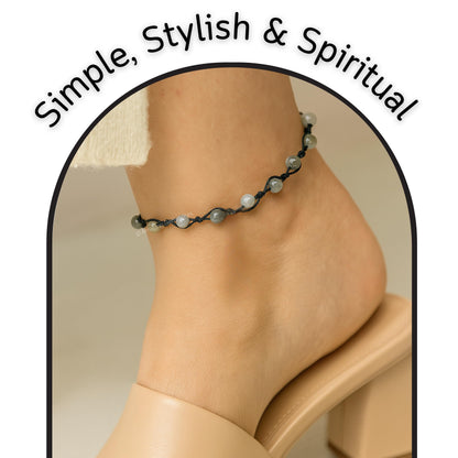 Amazing Gemstone Labradorite Anklet Ankle Bracelets for Women - Waterproof Beaded Healing Crystal Anklets, Plus Size Chakra Gemstone Bead Anklet (Stretchy Adjustable - Hand Knotted)
