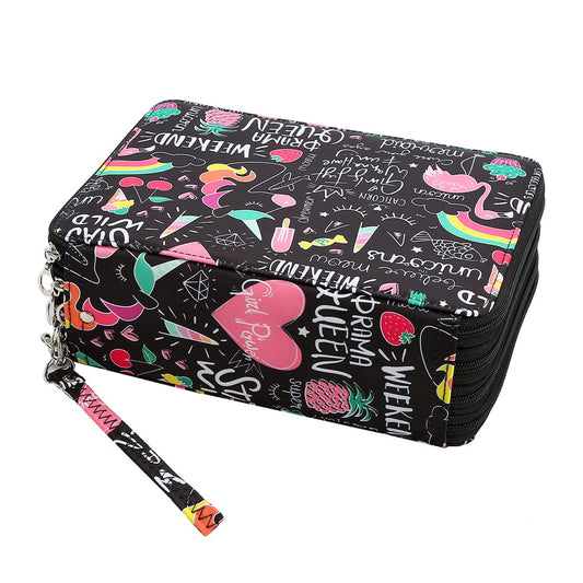Lbxgap Portable Colored 184 Slots Pencil case Organizer with Printing Pattern for Watercolor Pens or Markers, Pencil Case Organizer for Artist