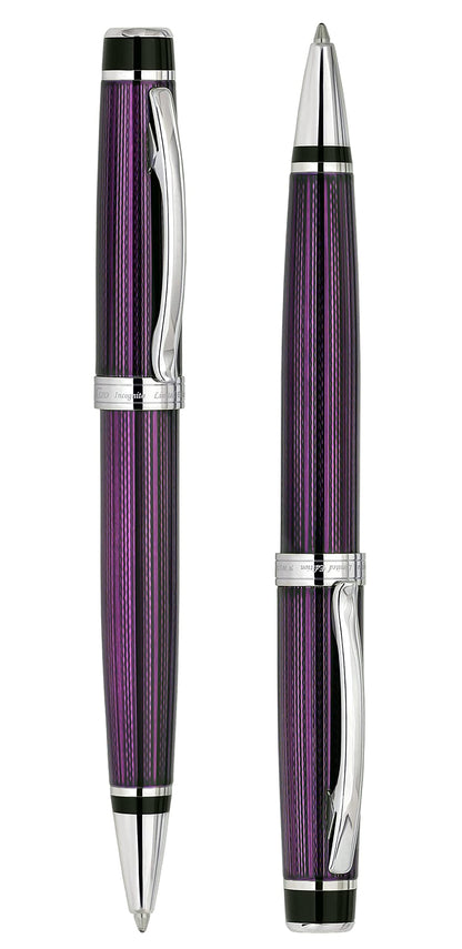 Xezo Incognito Brass Ballpoint Pen in Purple Metallic Color, Diamond-Cut Engraved, Serial, Platinum Plated Parts (Incognito Purple B-2)