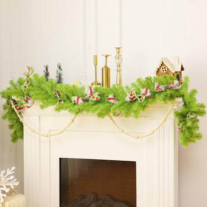 Solsew 12 ft Bright Green Whimsical Christmas Garland Holiday Garlands Indoor Outdoor Christmas Greenery Garland Decoration for Stairs Fireplace Railing Mantel Front Door Porch(Not Include Ball, Bow)