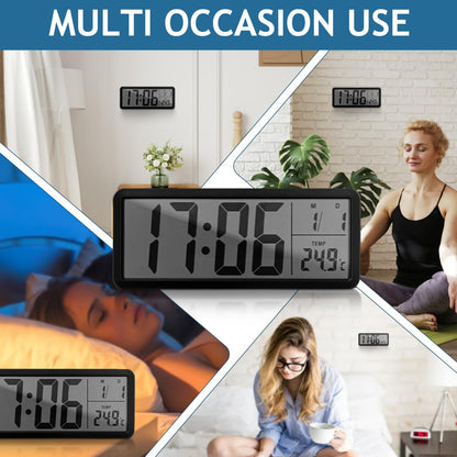 Healifty Digital Wall Clock Battery Operated: LED Electronic Desk Clocks with Large Display Date Temperature, Modern Alarm Timer for Living Room Bedroom Decor