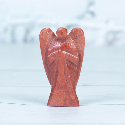 "Red Sand Jasper Gemstone Guardian Angel Healing Crystal, Hand Carved Pocket Angel Figurine - Crystals for Positive Energy, Handmade Mini Statue for Love, Peace & Healing, Natural Gemstone Figurine"