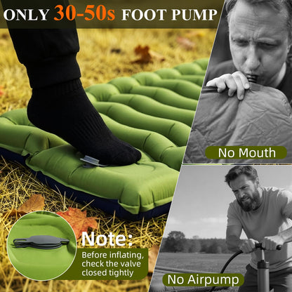 Jnconser Camping Sleeping Pad, Ultralight Inflatable Sleeping Mat with Pillow & Foot Pump, Extra Thick Compact Camping Mattress for Hiking, Backpacking & Tent Use, Dual-Colored Design(Green/Blue)