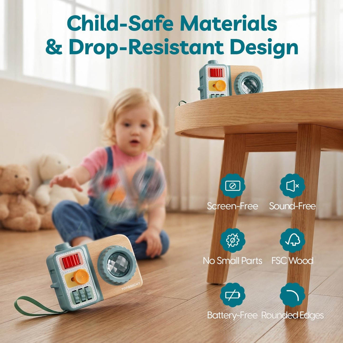 TOP BRIGHT Busy Board for 1 Year Old, Montessori Sensory Toys for Toddlers 1-3, Fine Motor Skills Busy Camera, Travel Toys for Babies 12-18 Months on Airplane Car, 1 Year Old Boy Girl Birthday Gifts
