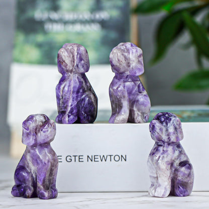 Artistone 2" Amethyst Dog Crystal Animals Figurine Carved Gemstone Puppy Dog Statue Sculpture Craft Home Decorations