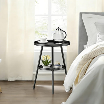 SYQ Round Metal Side Table Small End Table for Indoor Outdoor, Mid Century Modern Decor, Simple Circle Accent Table for Living Room Bedroom Bathroom Office All Matte Black
