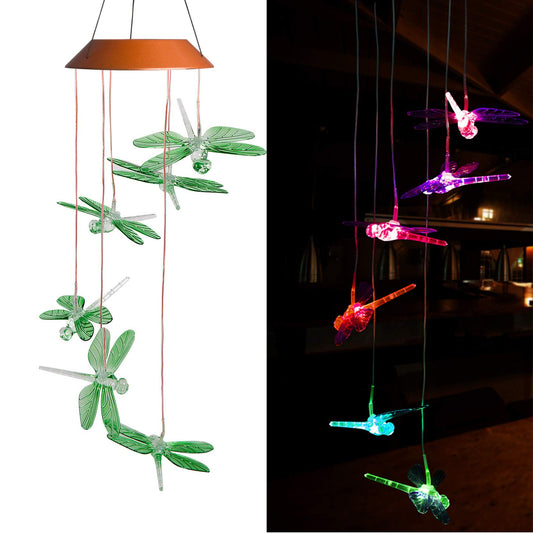 xxschy LED Solar Dragonfly Wind Chimes Outdoor - Waterproof Solar Powered LED Changing Light Color Six Dragonflies Mobile Romantic Wind-Bell for Home, Party, Festival Decor, Night Garden Decoration