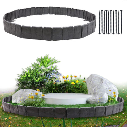 Garden Edging Border, 16FT Landscape Edging Borders for Flower Beds, Imitation Stone Effect Garden Lawn Border Faux Stone Landscape Edging and Plastic No Dig (20Pcs, Black)