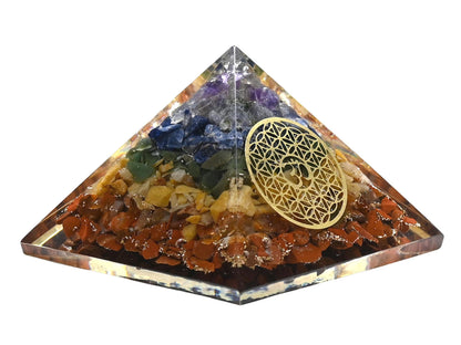 Amazing Gemstone Large Orgone Pyramid | Natural Chakra Pyramid Crystal | OM Flower of Life Orgonite Pyramid | Organ Pyramids Positive Energy Healing
