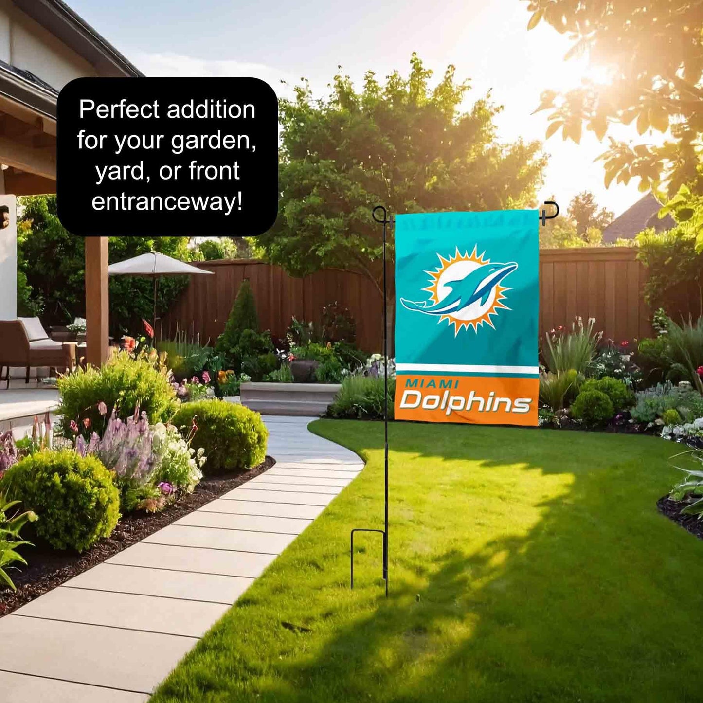 Miami Dolphins Garden Flag with Stand Holder