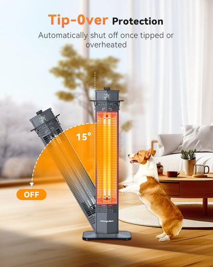 Encyclpo Patio Heater for Outdoor Use,1500W Infrared, 36 in Portable Tower Heater, 3 Levels, IPX5 Waterproof, Tip-Over&Overheat Protection for Garage, Indoor, Large Room, Backyard, Home