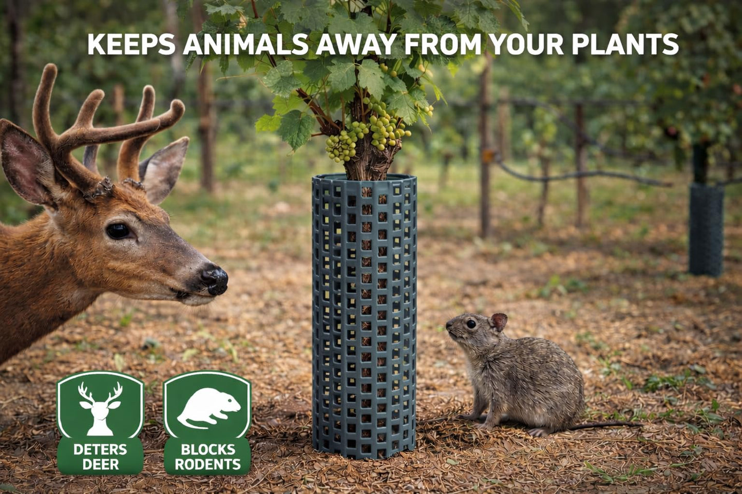 15" Tree Trunk Protectors, Stackable Spiral Tree Guards, Adjustable Width Bark Protection from Weed Eaters, Deer & Rodents, Tall Sapling & Vineyard Vine Protectors, Durable Plastic (12, Slate)