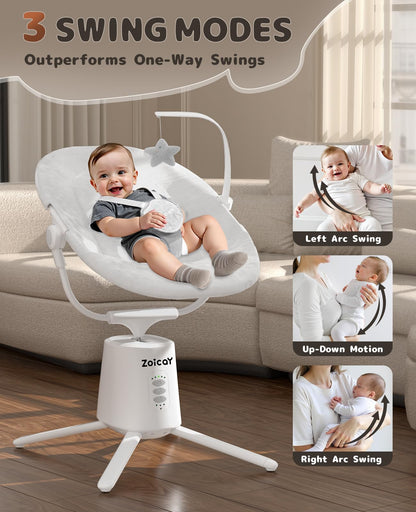 Zoicay Baby Swing,Baby Swings for Infants with 3 Modes & 5 Speeds, BT Enabled App & Remote Control, Electric Swing – 6 Lullabies and 3 Timer Setting, 2 Seat Positions and 5-Point Harness Swing (White)