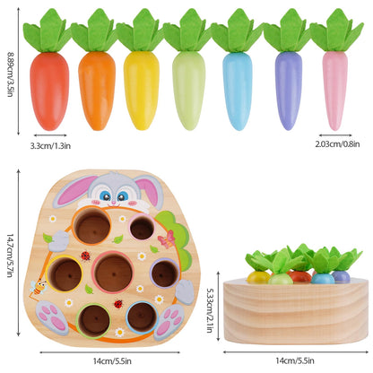 KMTJT Montessori Toys for 1 2 3 Year Old Toddlers, Rabbit Carrot Harvest Game Wooden Toys for 6-12 Months Baby Boys and Girls, Shape Sorting Matching 1st Birthday Easter Gifts for Babies 1-3 (Macron)