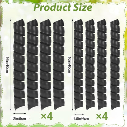 8 Pcs Tree Trunk Protector-2 Size Plastic Spiral Tree Guard Tree Trunk Protector Wrap Tree Bark Protector Tube Tree Wraps to Protect Bark Tree Saplings from Deer Cats Rodents Rabbit Mowers (Black)