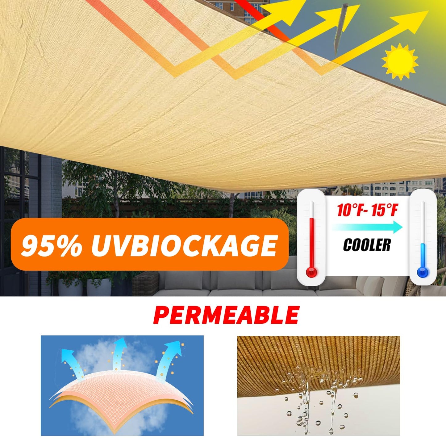 20' x20' x20'Sun Shade Sail Curved Commercial Outdoor Shade Cover Dark Grey Triangle Heavy Duty Permeable 185GSM UV Block Sunshade for Backyard Yard Deck Patio Garden Outdoor Activities and Facility