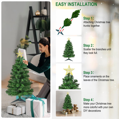 DUUDO 3FT Premium Hinged Artificial Holiday Small Mini Christmas Tree for Tabletop,Home, Office, Indoor and Outdoor Holiday Decoration,Easy Assembly Metal Hinges & Foldable Base