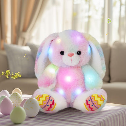 Glow Guards Easter Plush Bunny Stuffed Animal, Musical Light up Rainbow Stuffed Bunny, Singing Rabbit Stuffed Animal Toy with Floppy Ear Bunny Easter Gifts Bedtime Friend for Baby Girls Boys Kids, 10"