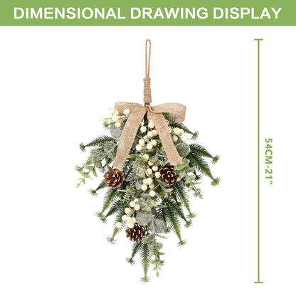 SY Super Bang 2PCS Christmas Decorations, 19Inch Artificial White Berry Front Door/Fireplace Hanging Decorations Include Linen Bow Green Plant, for Home Holiday Wall Party Xmas Decor.
