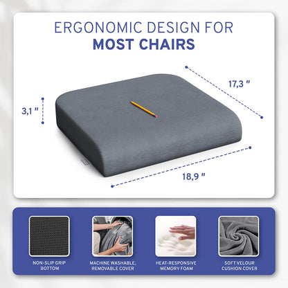 ComfySure Seat Cushion Extra Large - Firm Memory Foam Chair Pad for Recliner, Wheelchair, Office Chair, Stadium, Bleacher, Car, Floor, Patio Furniture, Bariatric Overweight Users 19”x17”x3”