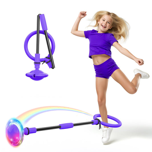 Aidabli Ankle Skip Ball for Kids, Foldable Colorful Light Flash Wheel Skip Ball for Adults, Indoor Outdoor Game Toys for Kids, Gift for Girls, Boys Ages 5 6 7 8 9 10 11 12 Years Old - Purple