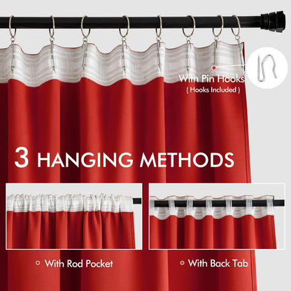 MIULEE Christmas Red Back Tab Blackout Curtains 84 Inch Length 2 Panels Set for Living Room Bedroom Privacy, Rod Pocket/Pinch Pleat Thermal Insulated Room Darkening Pleated Light Blocking Drapes