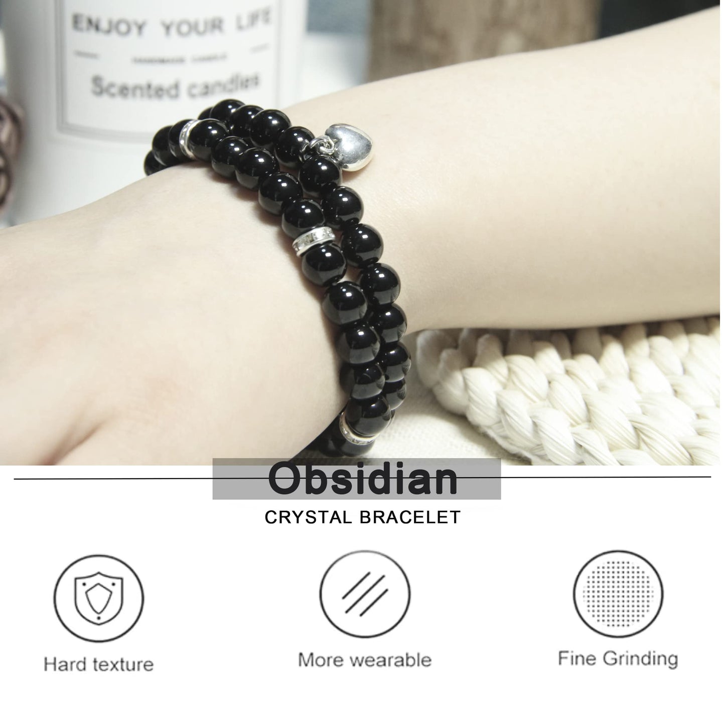 GDLKPYHS Healing Bracelets for Women - Black Obsidian Bracelet - Healing Prayers Crystal Bracelet, 8mm Natural Stone Stress Relief Yoga Beads Get Well Soon Gifts