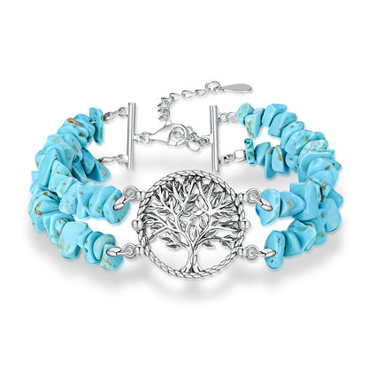 DOLIOX Boho Genuine Turquoise Bracelet for Women Western 925 Sterling Silver Gemstone Tree of Life Bracelets Jewelry for Her Wife Mom