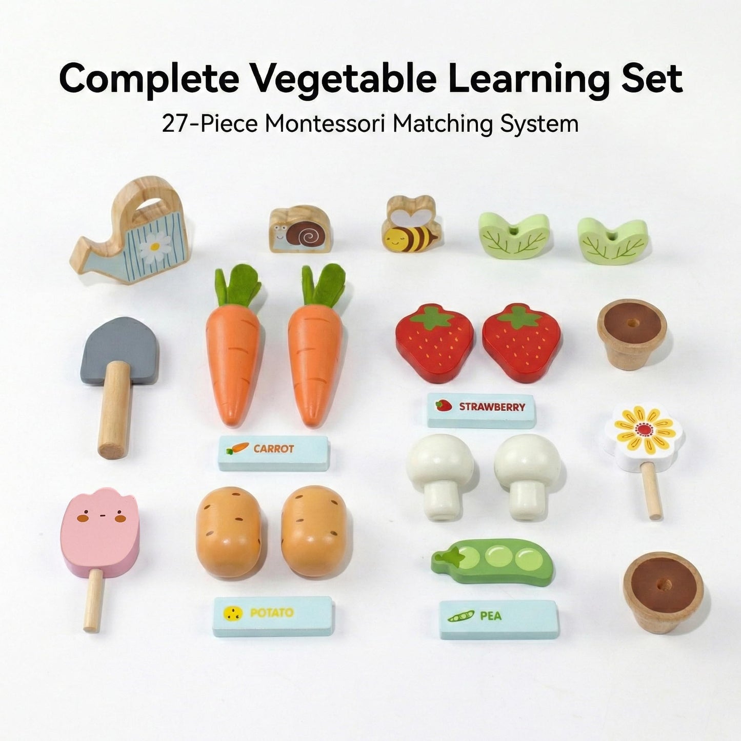 PairPear Montessori Wooden Vegetable Matching Toy – Play Food Garden Set for Toddlers 3+, Preschool Learning Sorting & Farm Pretend Play, Farm Food Recognition & Fine Motor Skills Development
