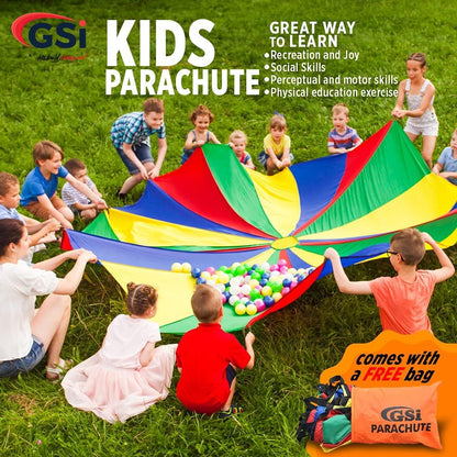 GSi Kids Play Parachute Rainbow Parachute Toy Tent Game for Children Gymnastics Cooperative Play and Outdoor Playground Activities (35 Feet)