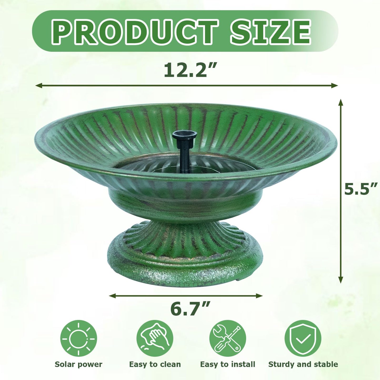 Solar Fountain Bird Bath,Cast Iron Pedestal Bird Bath with Solar Powered Fountain,Bird Bath Bubbler for Garden, Patio & Yard.