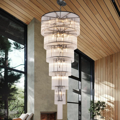 Akeelighting Black Glass Chandeliers for High Ceiling, 7-Tier Glass Rod Chandelier H71 Modern Foyer Entryway Ceiling Light Fixture for Staircase Living Room Entry Extra Long