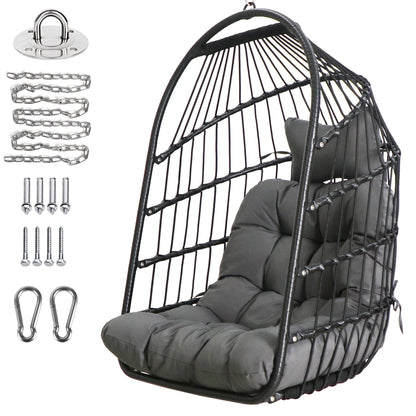 Chihee Egg Chair Foldable Wicker Rattan Hanging Swing Chairs Indoor Outdoor Patio Wicker Chair Hammock Chair with Stainless Steel Hanging Kit Chain Link UV Resistant Cushion Bedroom Balcony