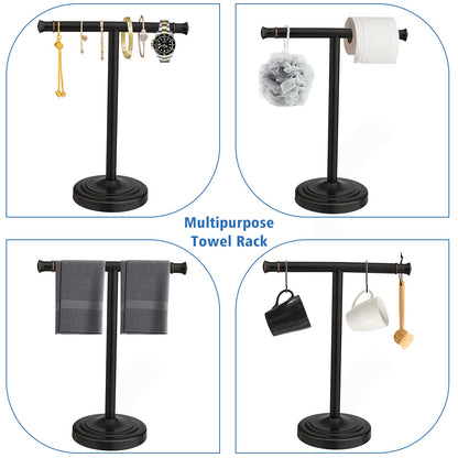 RUMOSE 13 Inch Oil Rubbed Bronze Towel Stand Hand Towel Holder Bathroom Kitchen Vanity Countertop T-Shape Towel Rack Free Standing Stainless Steel Towel Bar Towel Ring