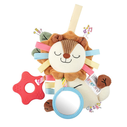 TYRY.HU Car Seat & Stroller Activity Toy,Soft Plush Cot Hanging Toy, Baby Rattle Toy with Strap,Developmental Sensory Toy-Textured Ribbons&Teether&Mirror&Crinkle Sounds for Infants 0 3 6 12 Months