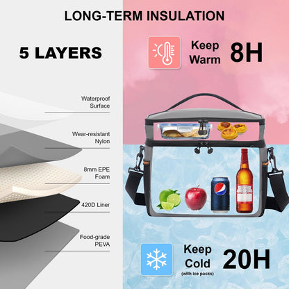 EVERFUN Small Cooler Bag 24 Can Insulated Lunch Box Double Deck Soft Leak-Proof Waterproof Collapsible Ice Chest for Men Women Work Travel Car Trip Picnic Beach, Gray