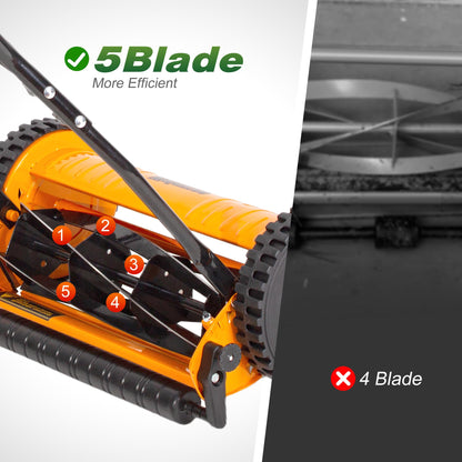 Walensee Push Reel Lawn Mower, 14-Inch 5-Blade Cordless Manual Reel Lawn Mower, Walk-Behind Steel Lawn Mower with 4-Position Cutting Height Adjustment & Sponge Grip